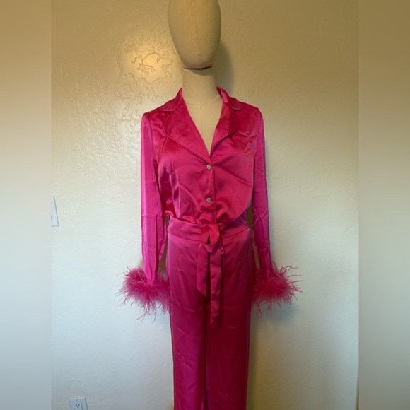NWT Nadine Merabi Darcie Pink Satin Pajamas - size S - Picture 7 of 9